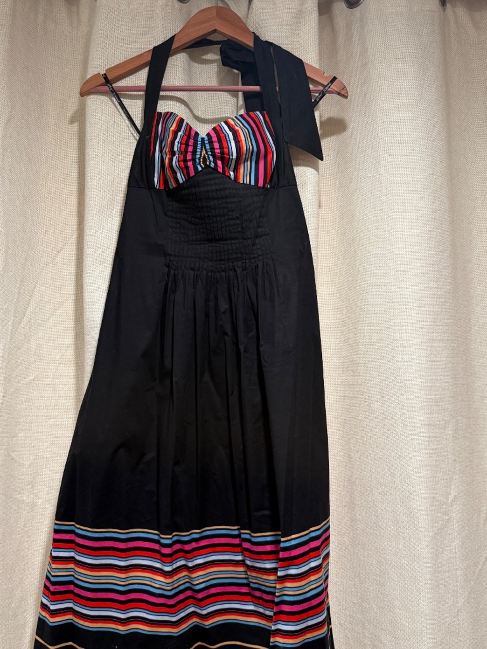 Vintage Y2K Betsey Johnson Striped Halter Dress Black Multicolor Size 6 - Picture 4 of 12